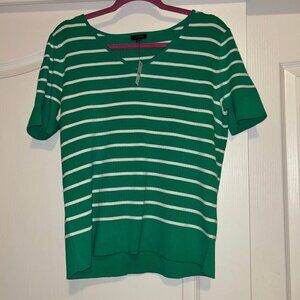 NWT Talbots green white striped short sleeve v neck sweater top woman's size L